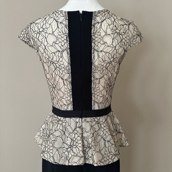 Antonio Melani $169 Lace Dress Women 4 Black Beige Career Peplum Mother of Bride - Picture 5 of 9